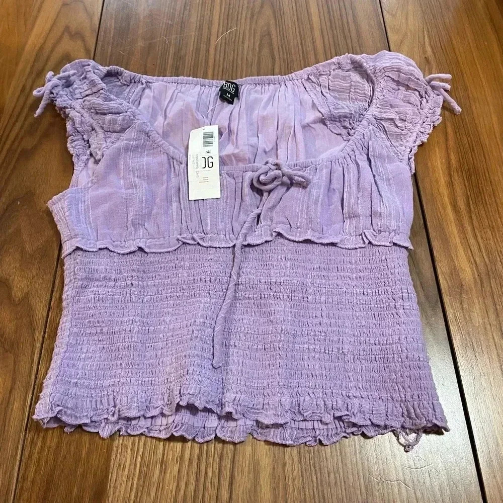 Bdg‎ Urban Outfitters Nova Cap Sleeve Smocked Blouse In Lilac - Picture 2 of 4